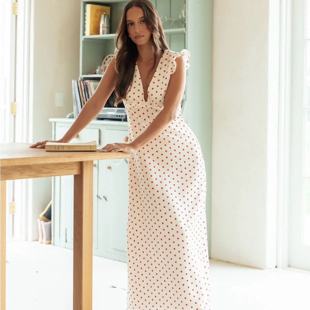 Petal & Pup White Maxi Dress with Red Polka Dots